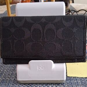 Coach Black Signature Pattern Checkbook Wallet